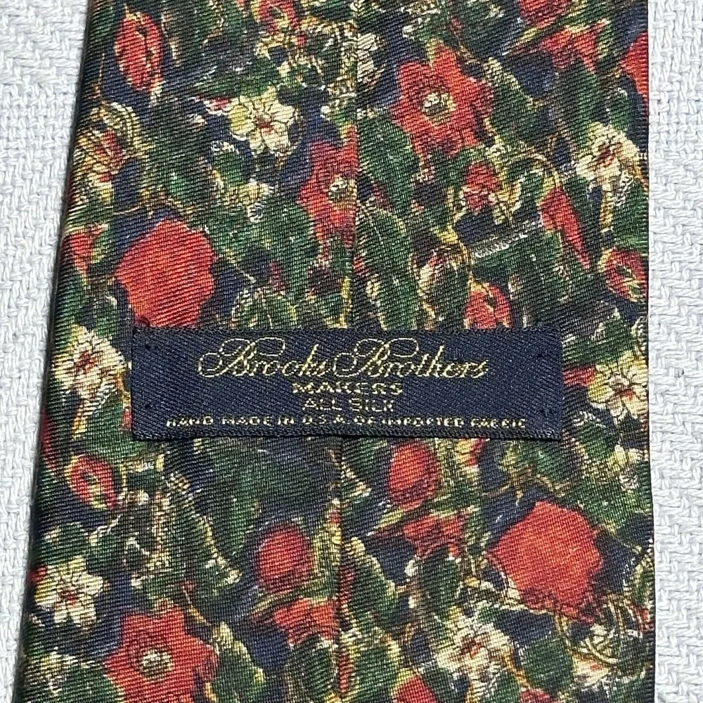 Brooks Brother‎ Makers Floral Gold Links Water Colors Art Silk Tie USA Made